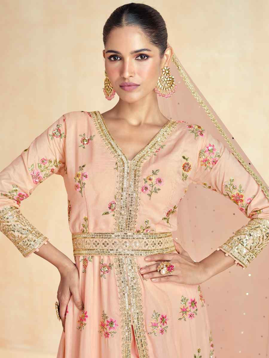 Peach Premium Silk Embroidered Festival Wedding Anarkali Salwar Kameez