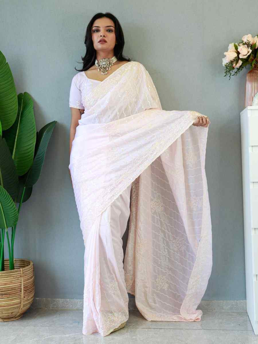 Peach Pure Chinon Silk Handwoven Festival Wedding Heavy Border Saree