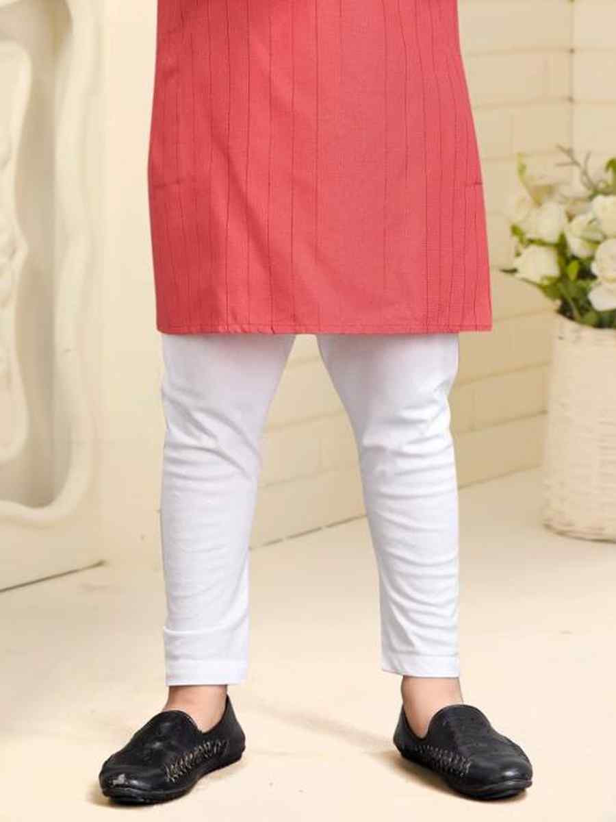 Peach Pure Cotton Slub Zardosi Festival Traditional Kurta Pyjama Boys Wear