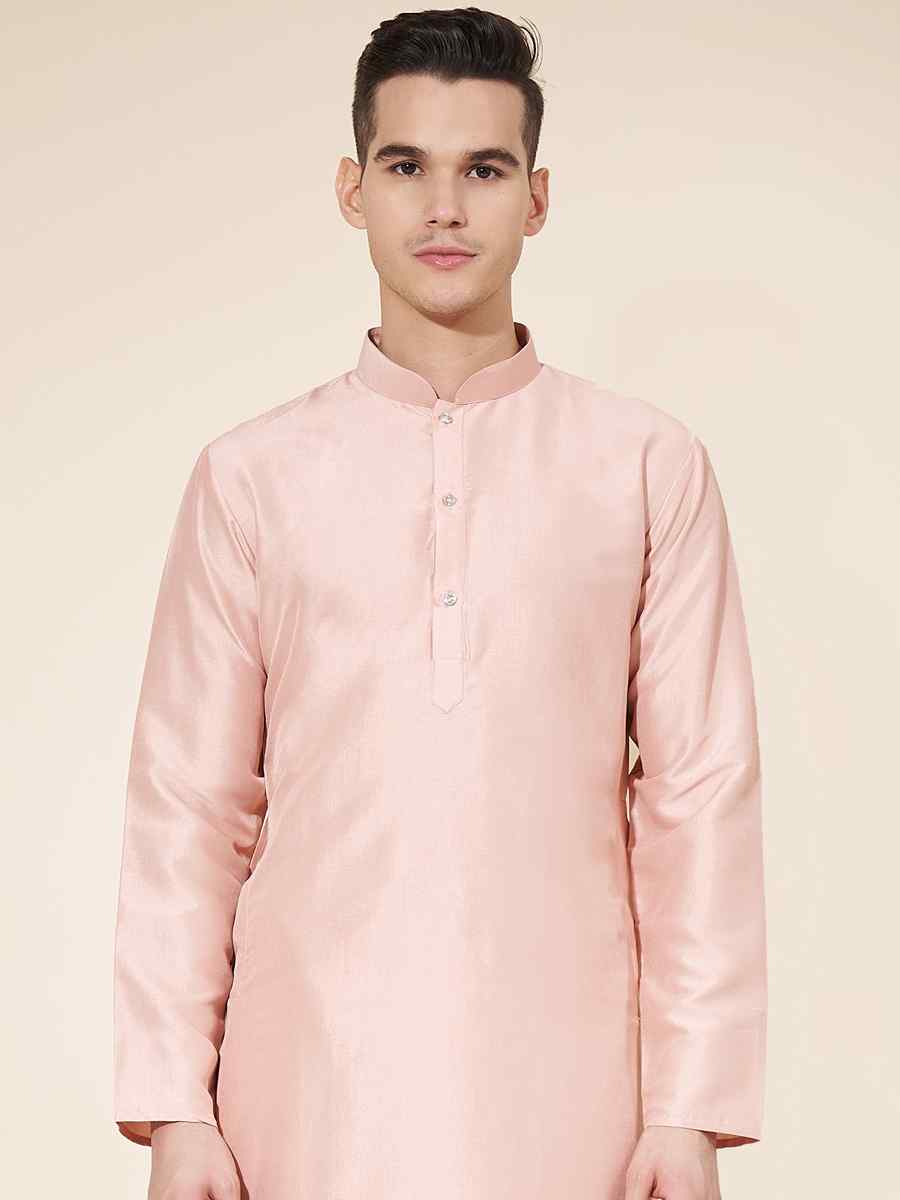 Peach Pure Silk Plain Festival Casual Kurta