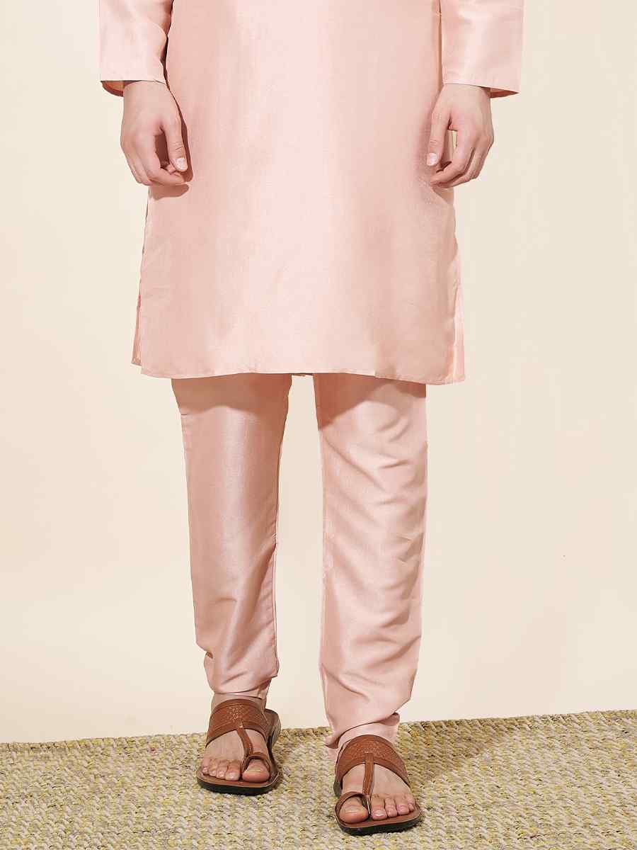 Peach Pure Silk Plain Festival Casual Kurta