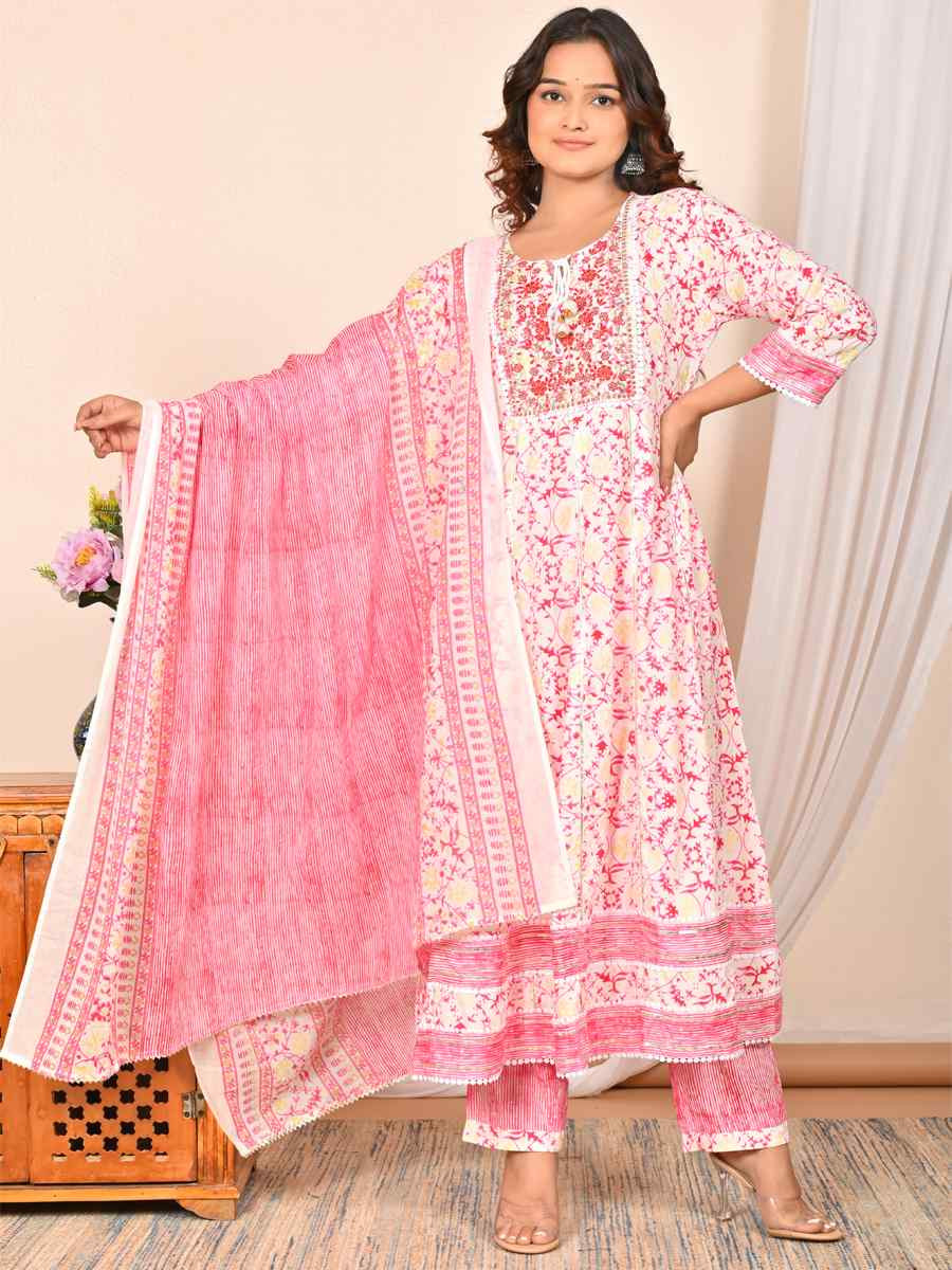 Peach Rayon Cotton Embroidered Festival Casual Ready Pant Salwar Kameez