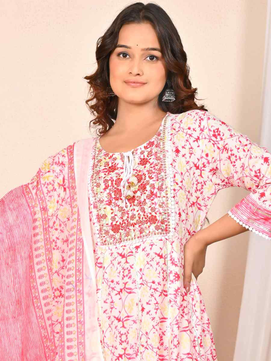 Peach Rayon Cotton Embroidered Festival Casual Ready Pant Salwar Kameez