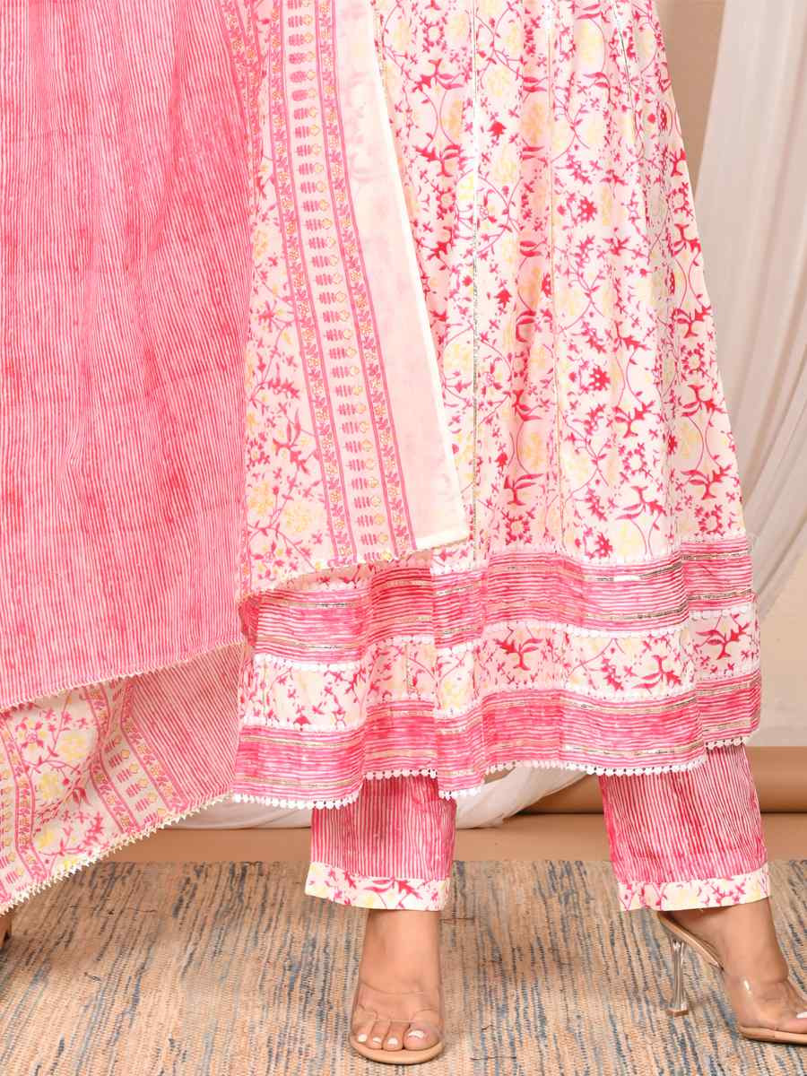 Peach Rayon Cotton Embroidered Festival Casual Ready Pant Salwar Kameez