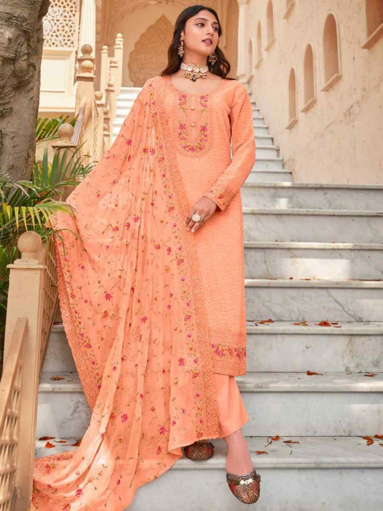 Peach Real Georgette Embroidered Festival Casual Pant Salwar Kameez
