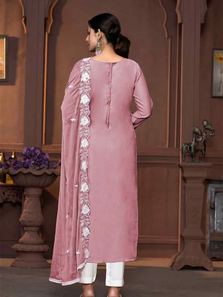 Peach Roman Silk Embroidered Casual Festival Pant Salwar Kameez