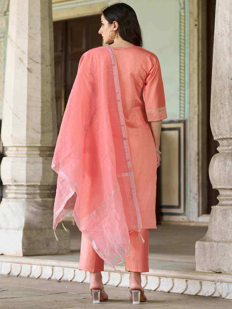 Peach Silk Blend Embroidered Festival Mehendi Ready Pant Salwar Kameez