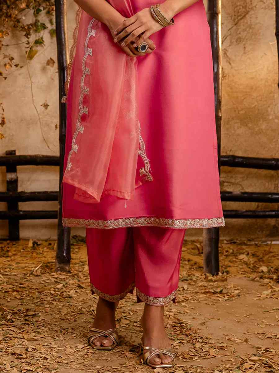 Peach Silk Blend Embroidered Party Casual Ready Pant Salwar Kameez