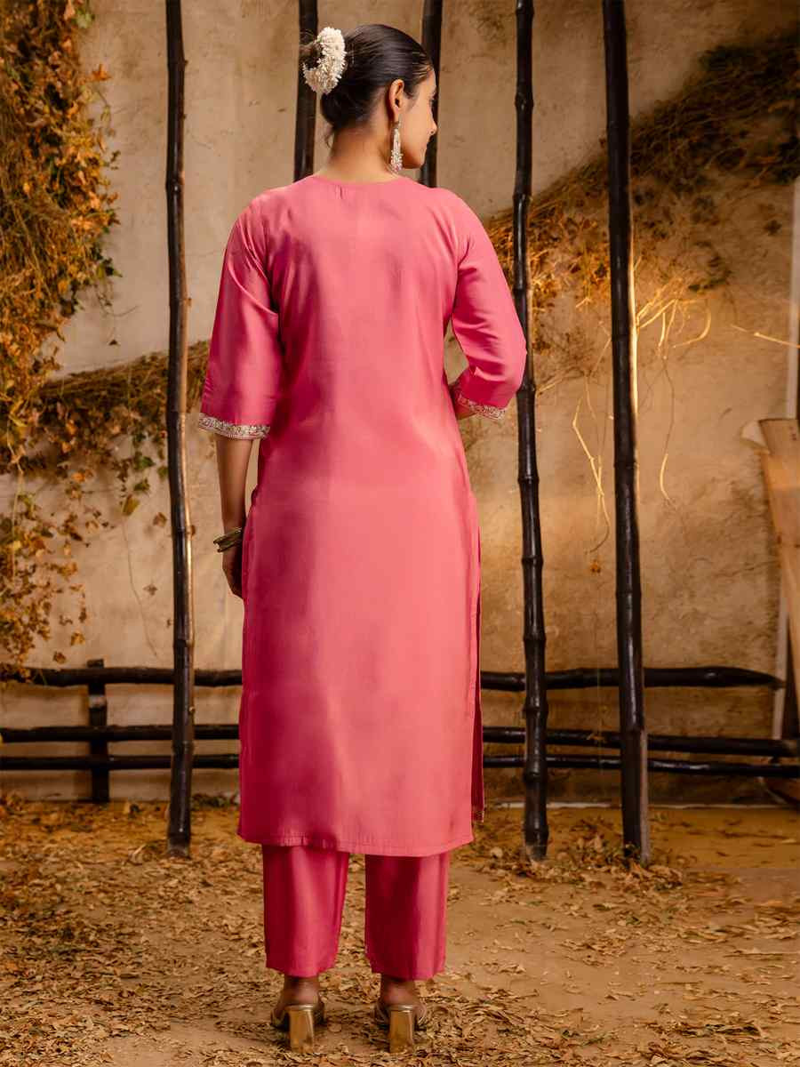 Peach Silk Blend Embroidered Party Casual Ready Pant Salwar Kameez