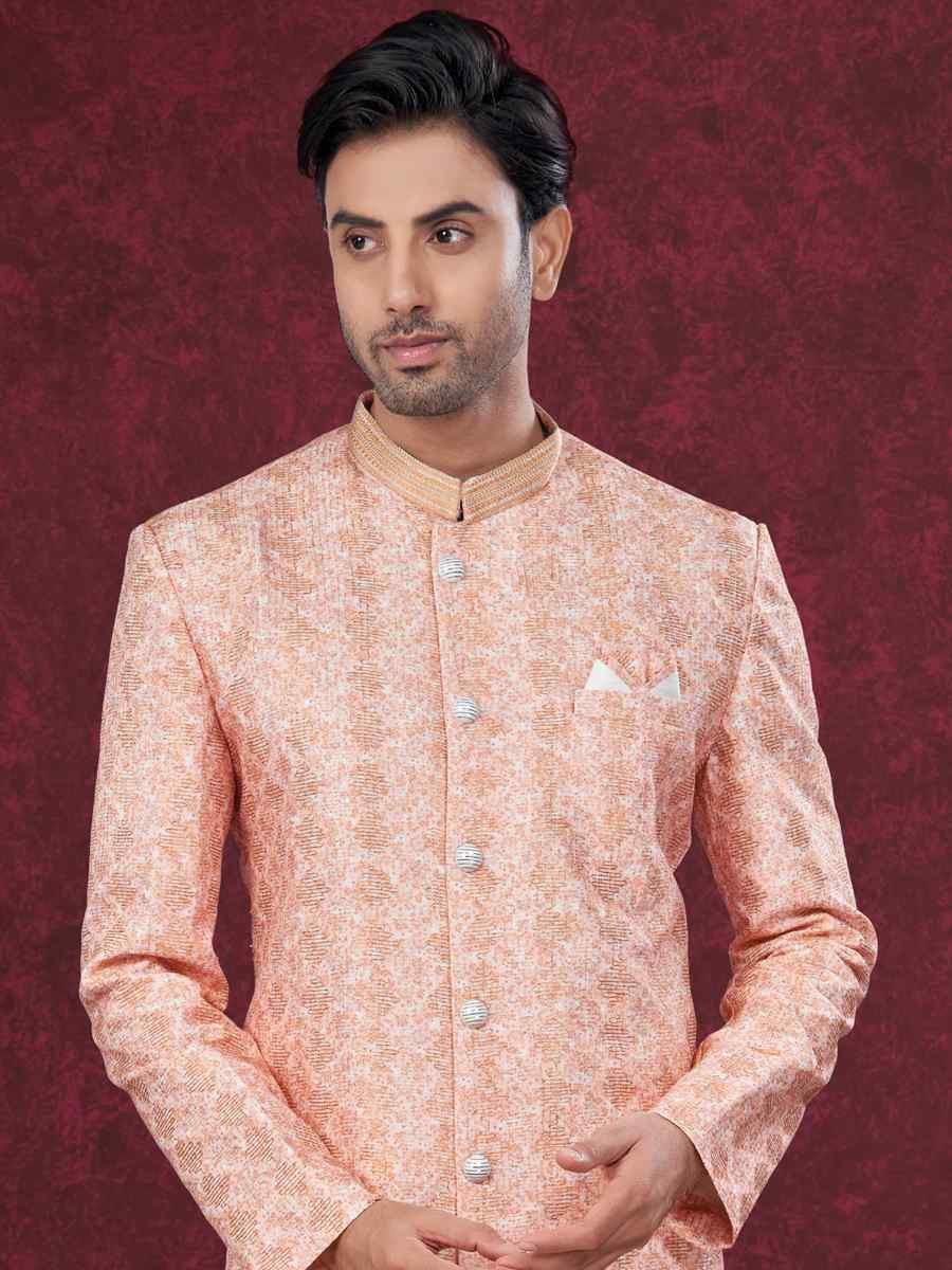 Peach Silk Dupion Embroidered Festival Wedding Sherwani