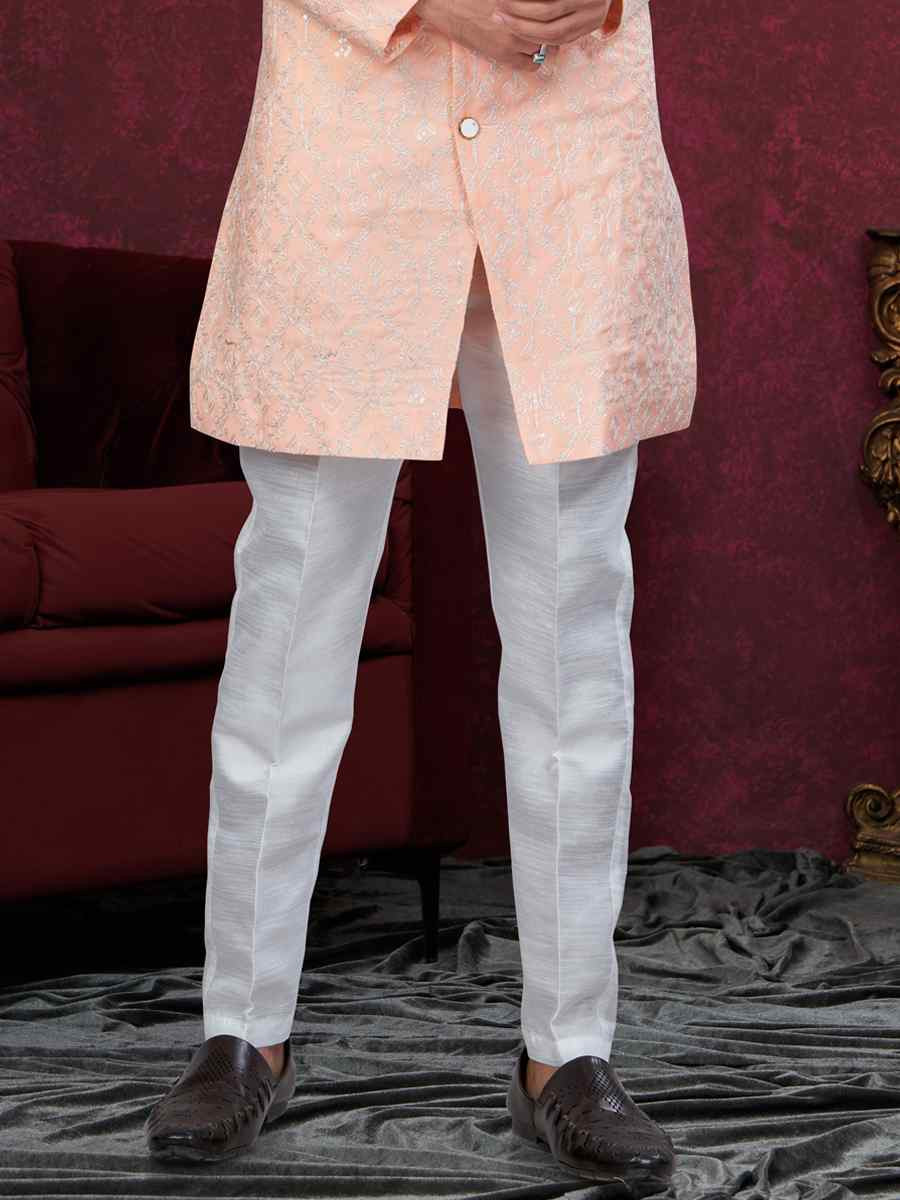 Peach Silk Dupion Embroidered Festival Wedding Sherwani