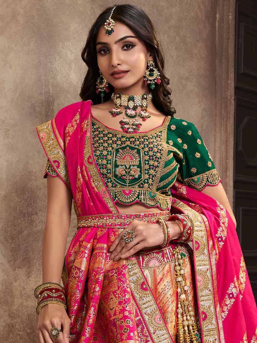 Peach Silk Embroidered Bridal Wedding Heavy Border Lehenga Choli