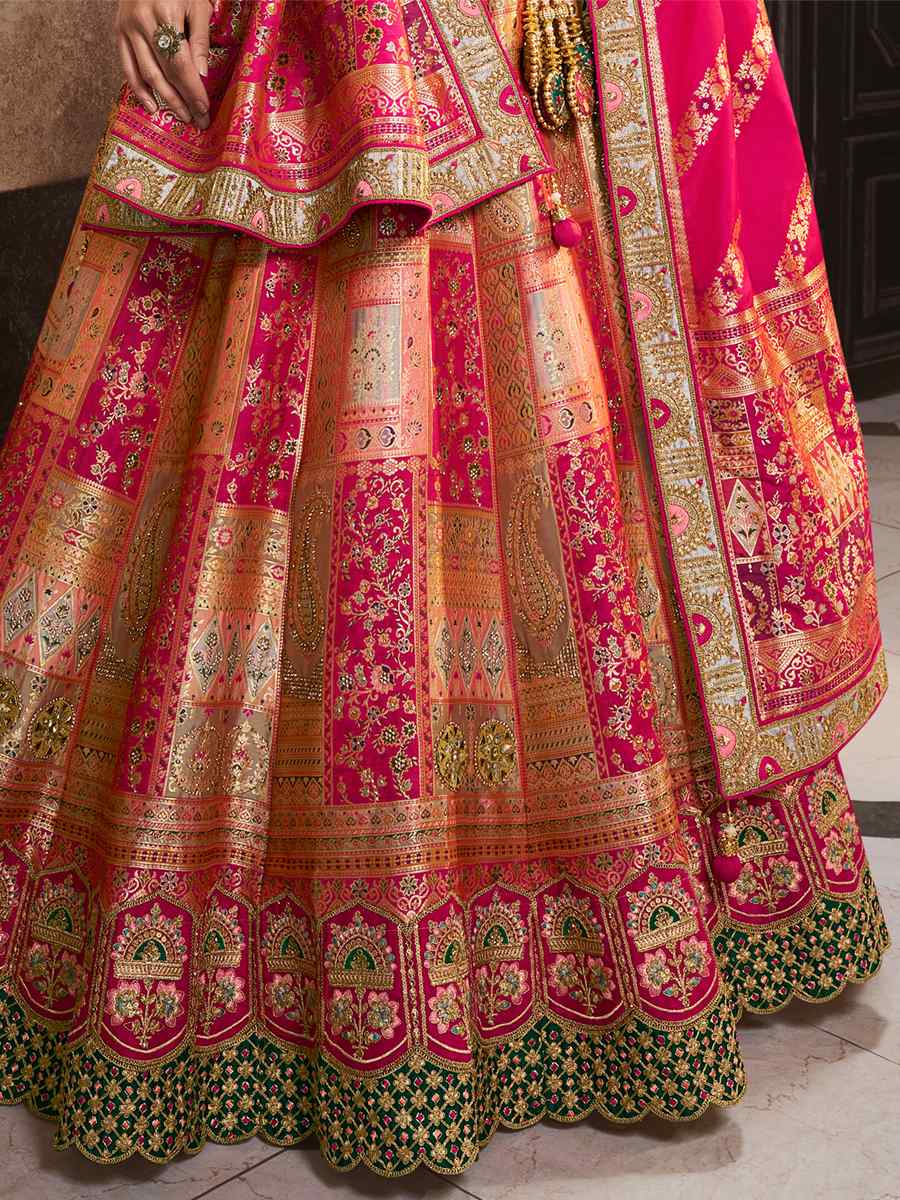 Peach Silk Embroidered Bridal Wedding Heavy Border Lehenga Choli