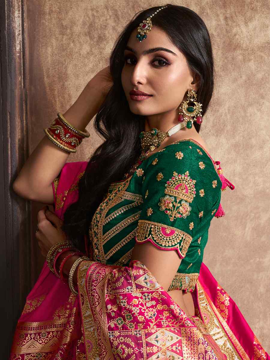 Peach Silk Embroidered Bridal Wedding Heavy Border Lehenga Choli