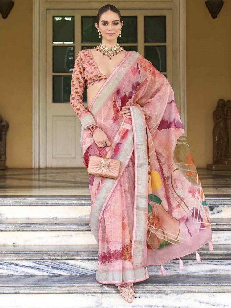 Peach Silk Handwoven Festival Casual Classic Style Saree