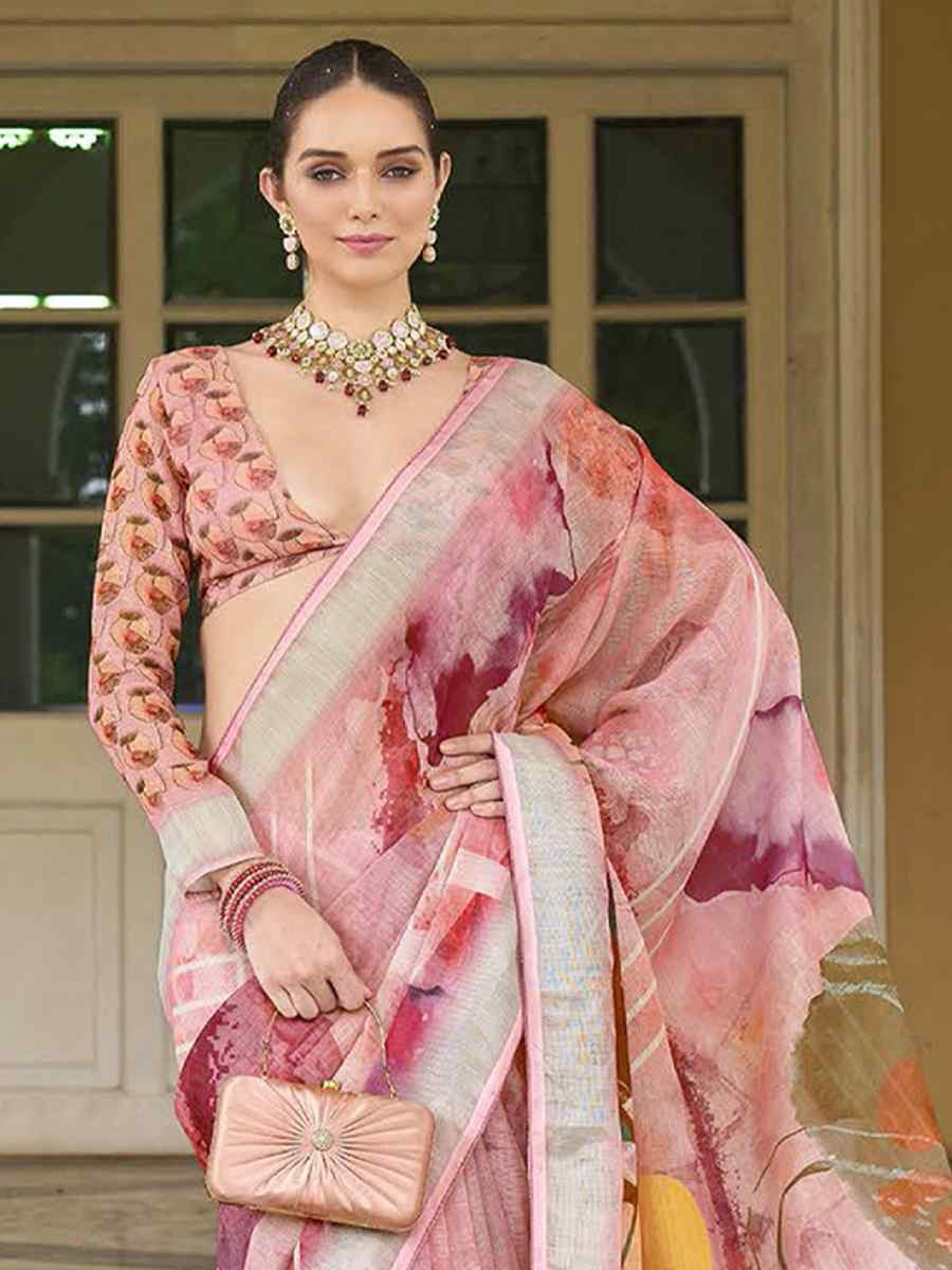 Peach Silk Handwoven Festival Casual Classic Style Saree