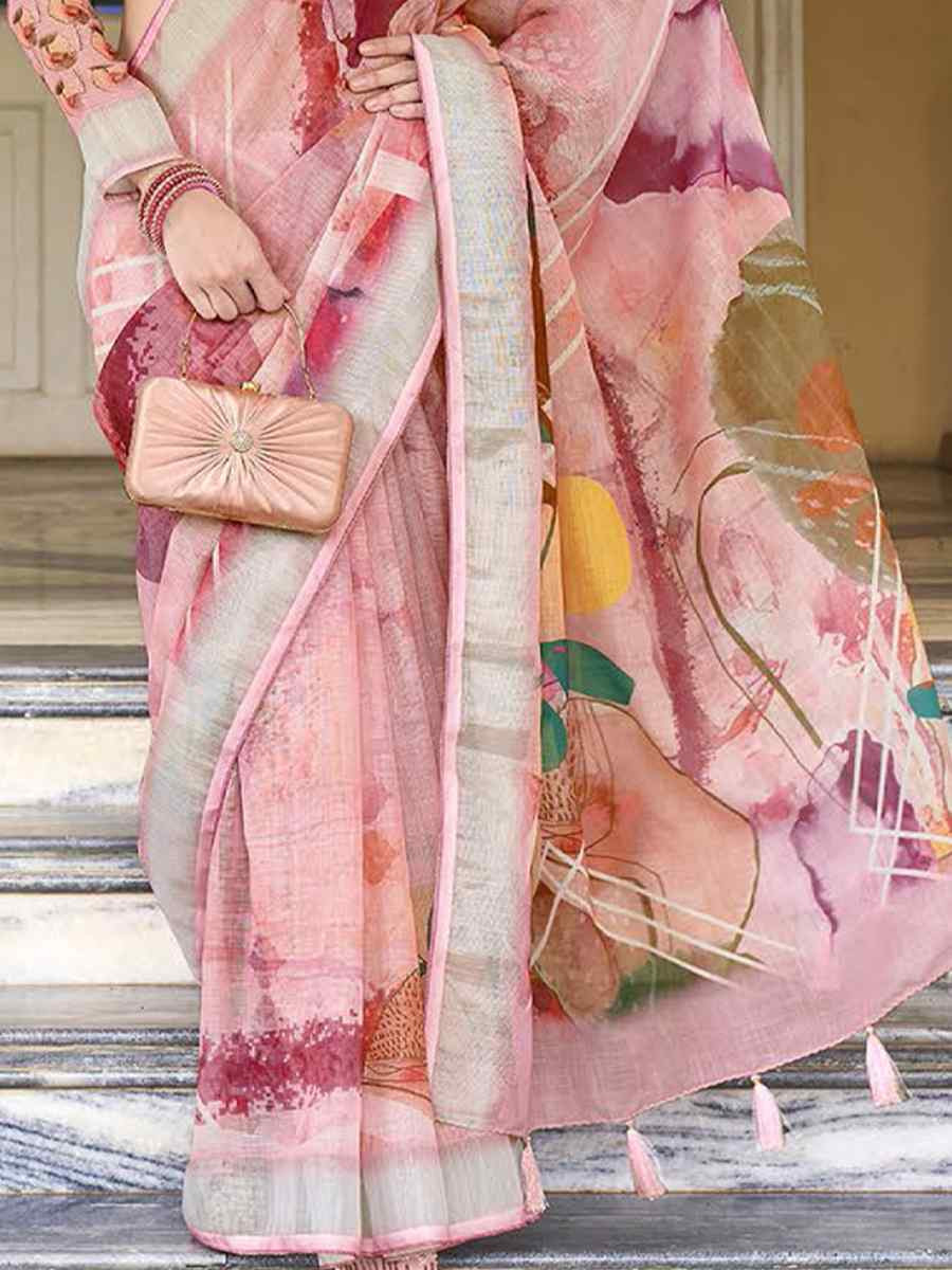 Peach Silk Handwoven Festival Casual Classic Style Saree