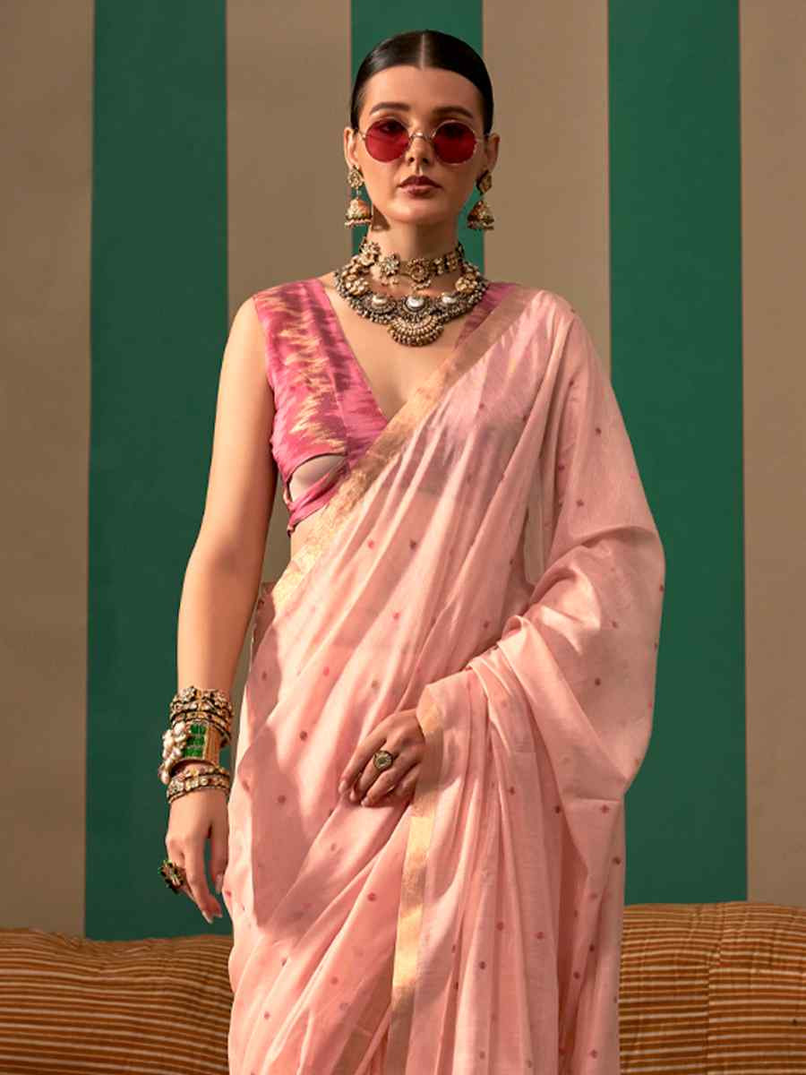 Peach Silk Handwoven Festival Casual Classic Style Saree