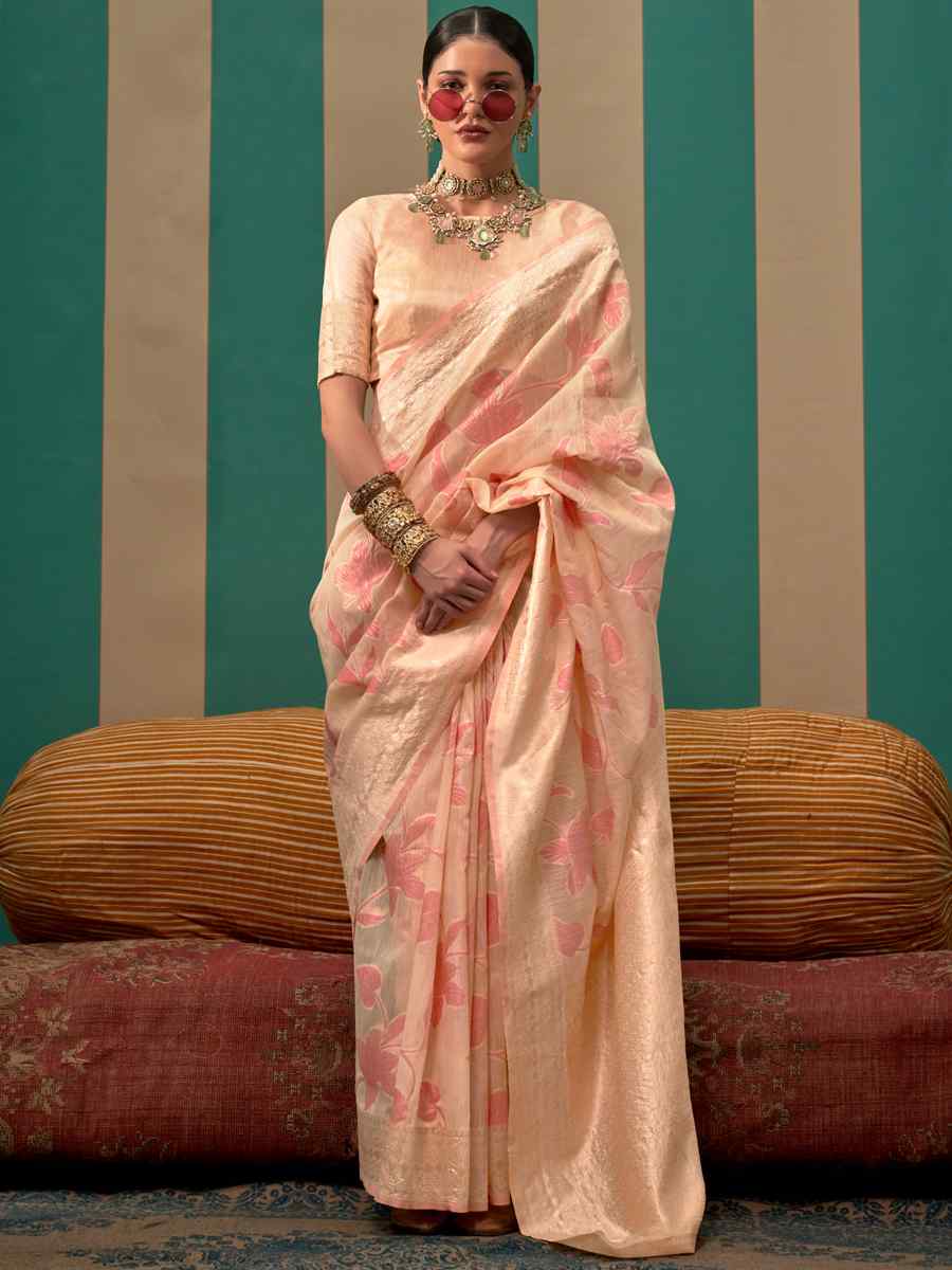 Peach Silk Handwoven Festival Wedding Heavy Border Saree