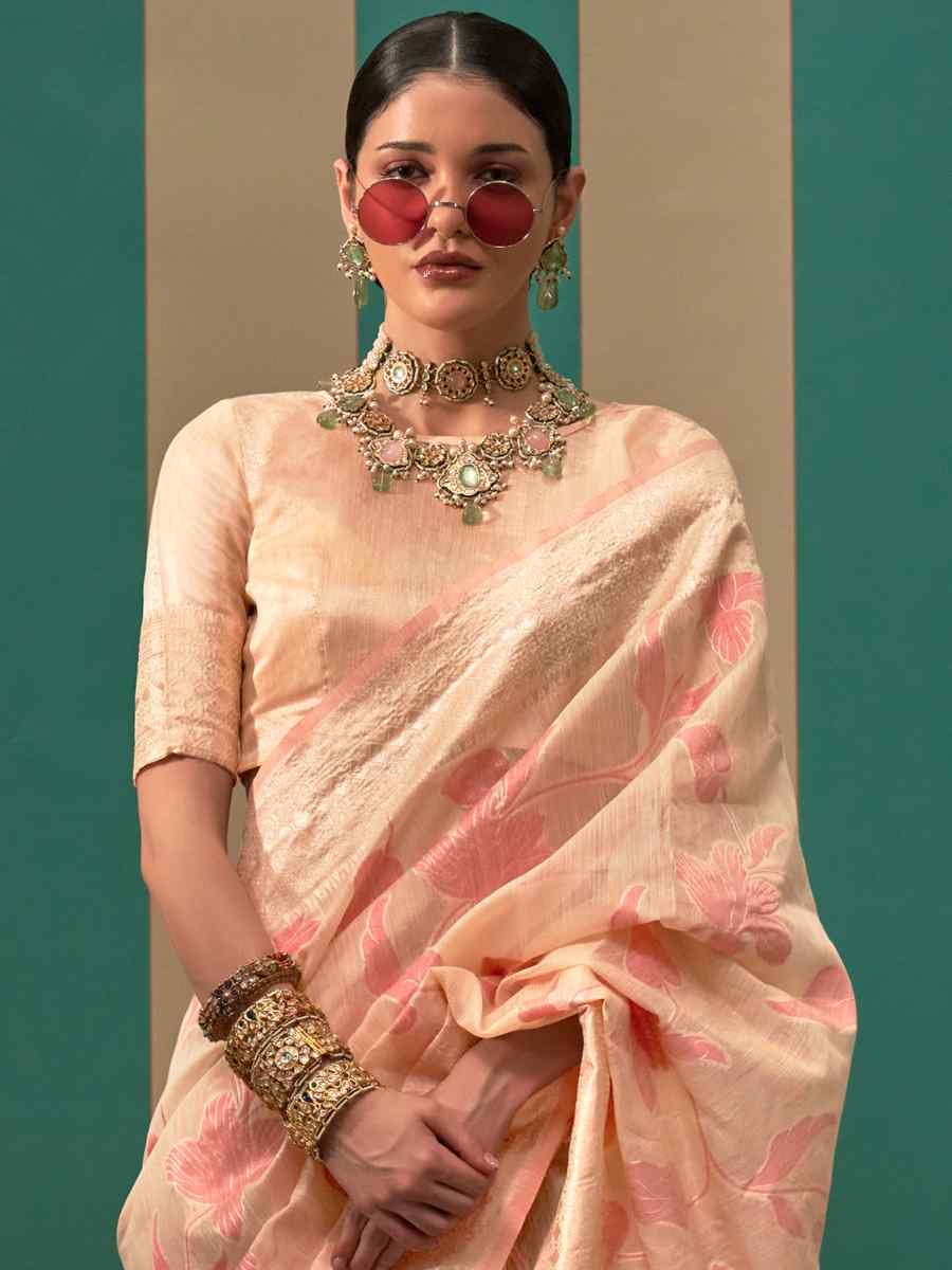 Peach Silk Handwoven Festival Wedding Heavy Border Saree