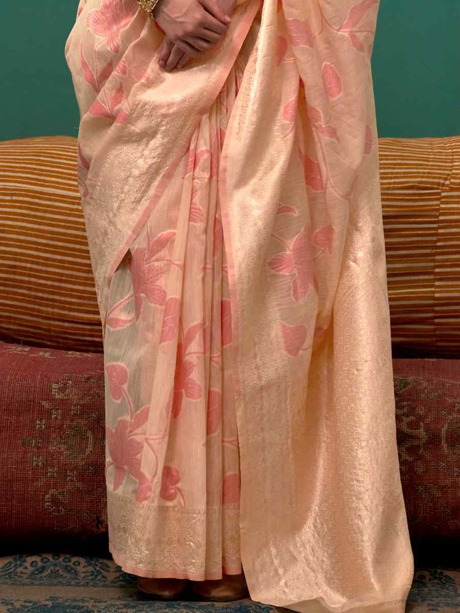 Peach Silk Handwoven Festival Wedding Heavy Border Saree