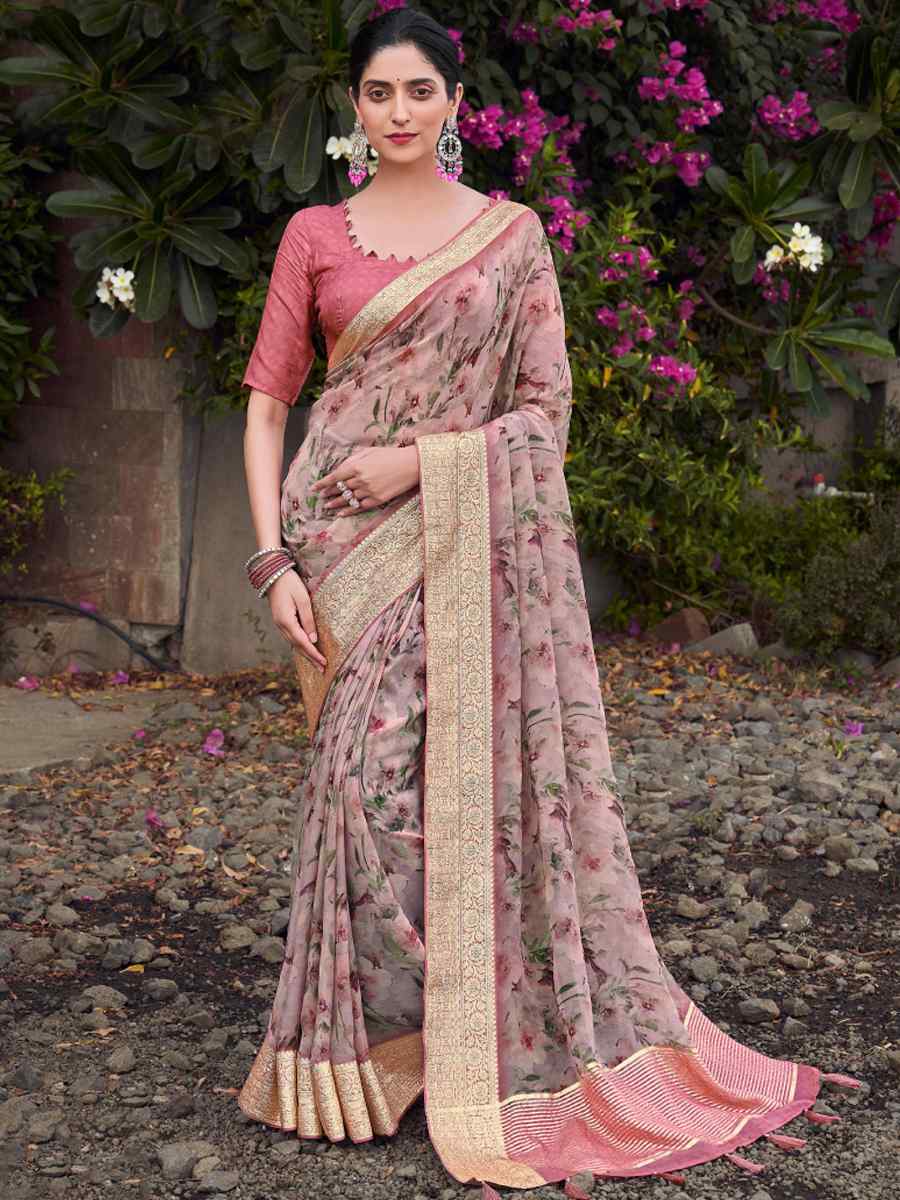 Peach Silk Handwoven Festival Wedding Heavy Border Saree