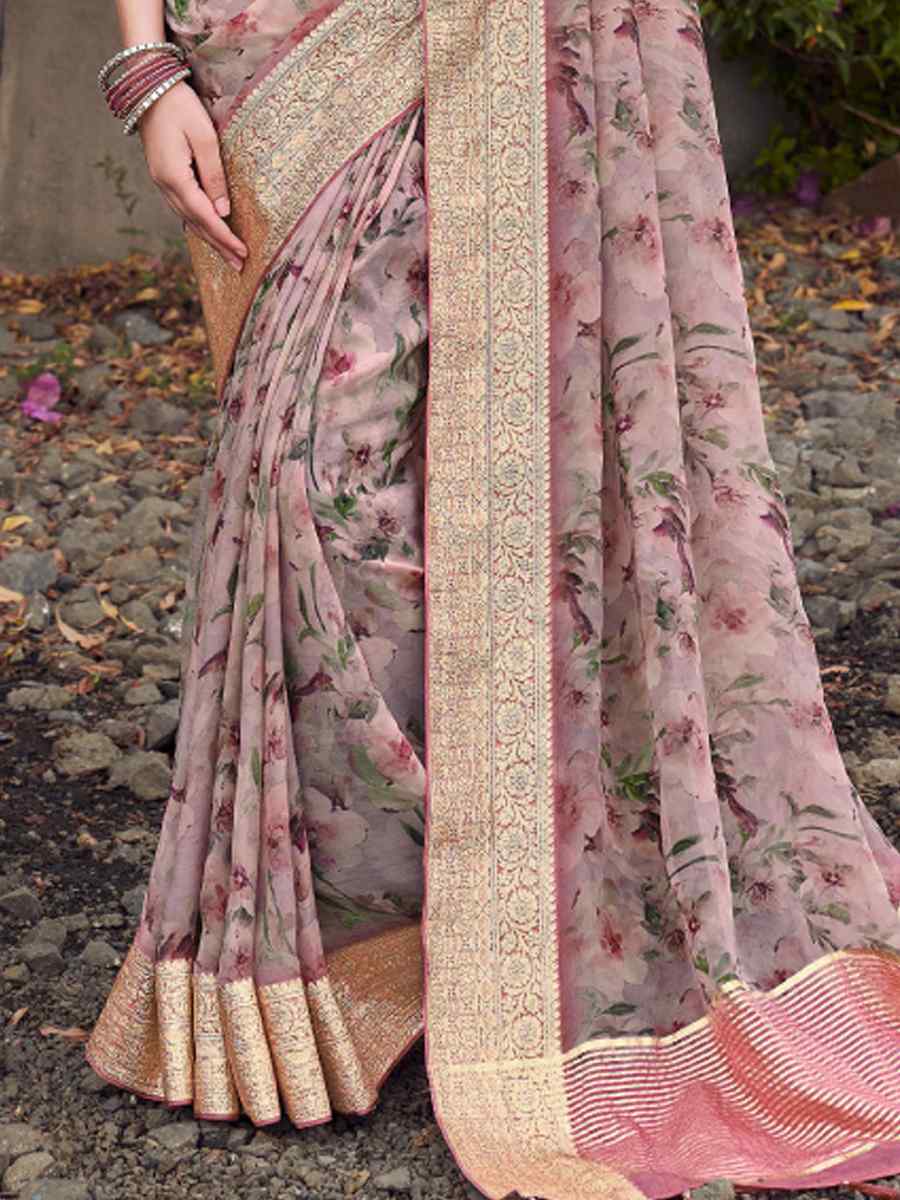 Peach Silk Handwoven Festival Wedding Heavy Border Saree