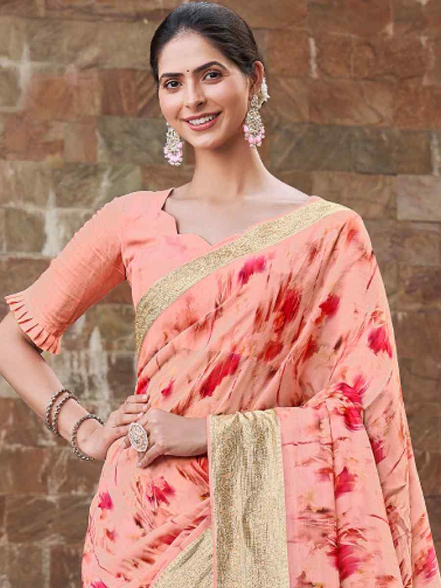 Peach Silk Handwoven Festival Wedding Heavy Border Saree