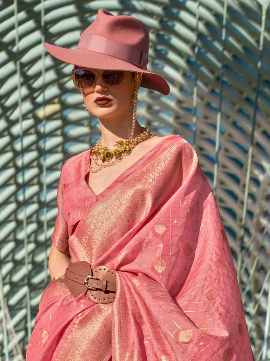 Peach Silk Handwoven Festival Wedding Heavy Border Saree