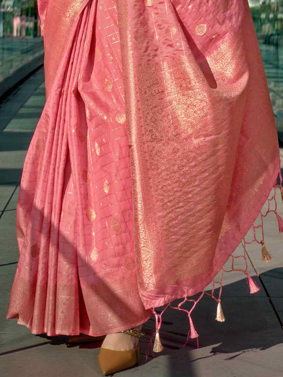 Peach Silk Handwoven Festival Wedding Heavy Border Saree