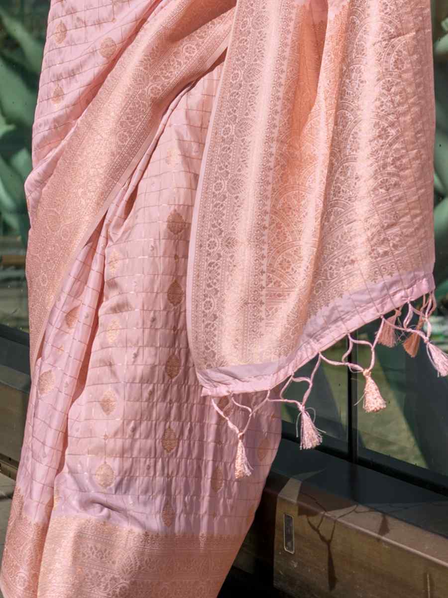 Peach Silk Handwoven Festival Wedding Heavy Border Saree