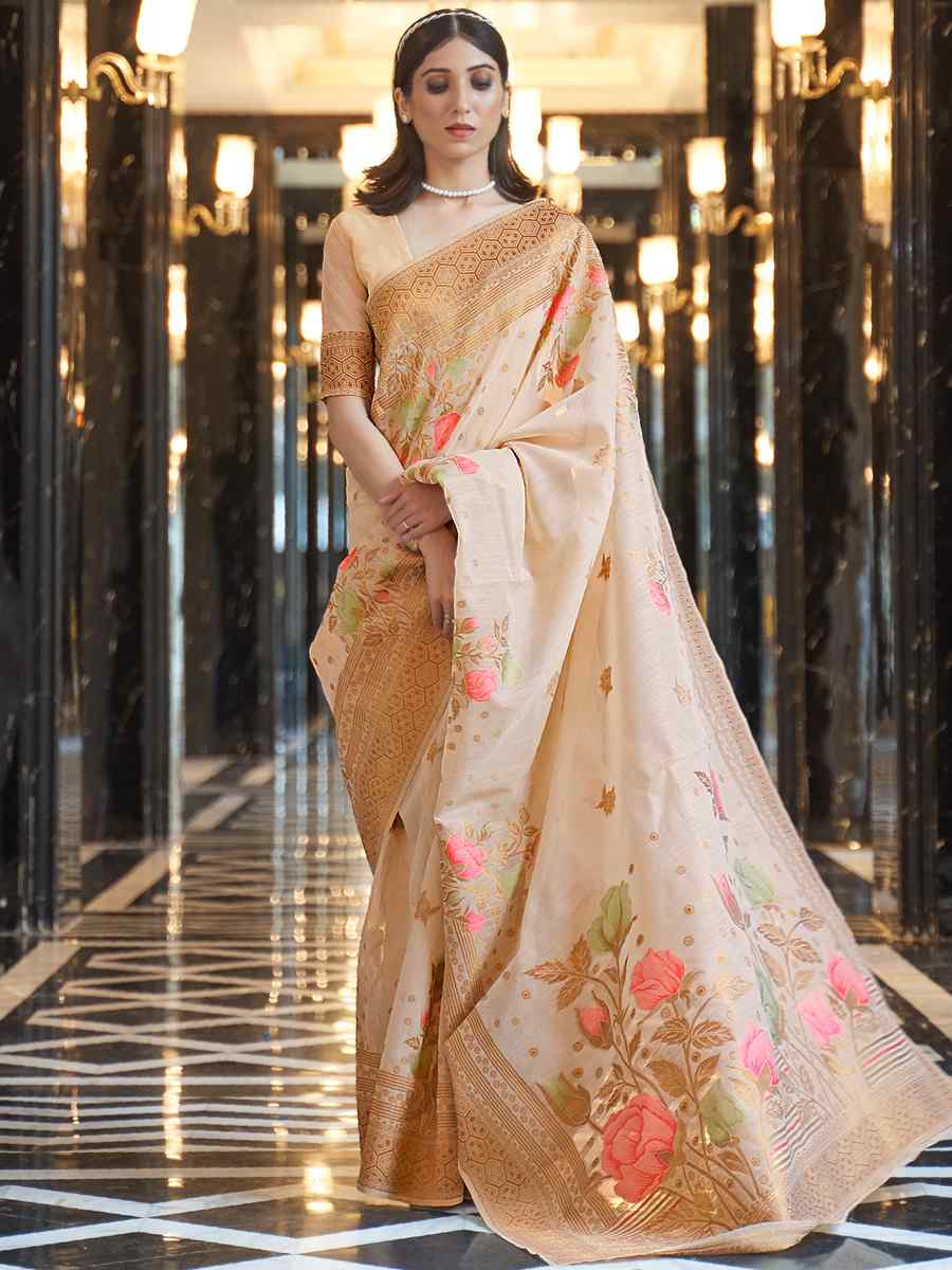 Peach Silk Handwoven Festival Wedding Heavy Border Saree