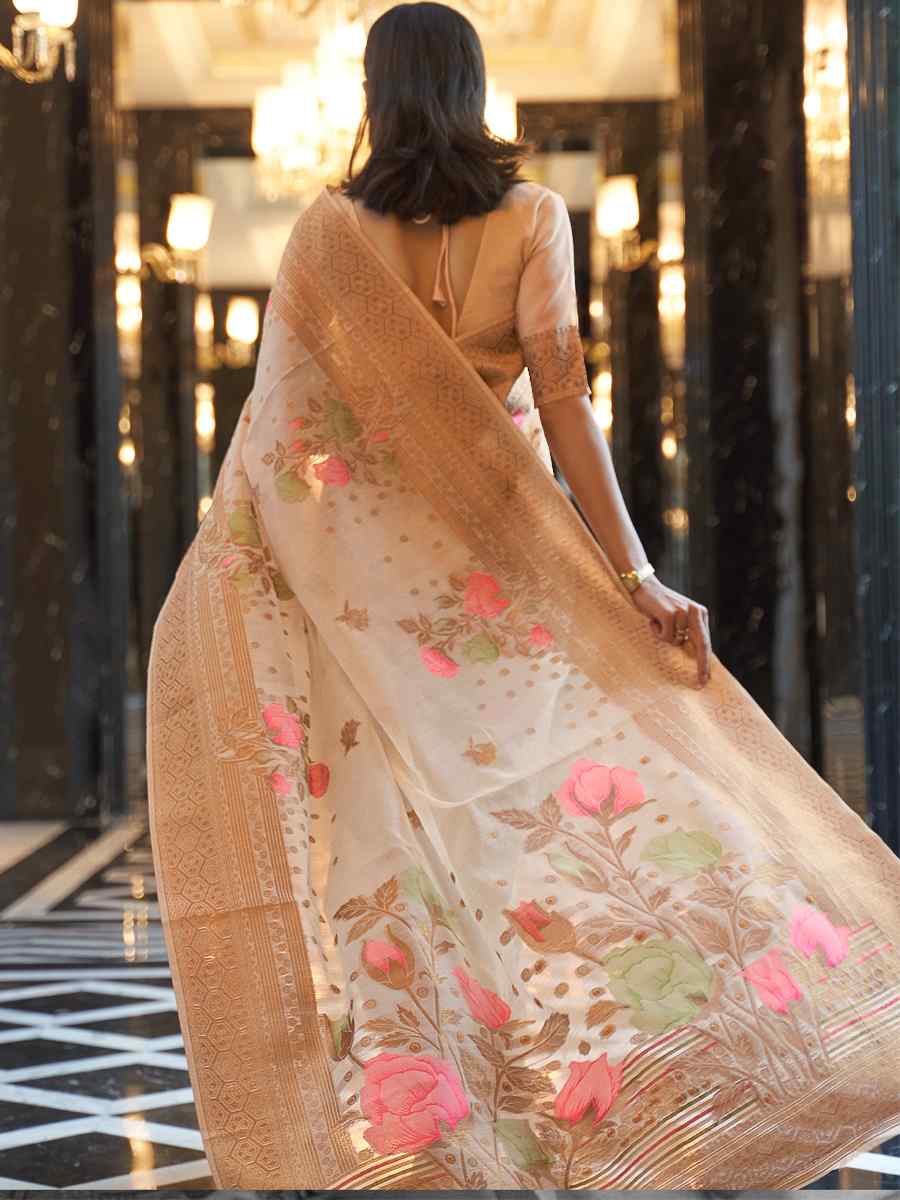 Peach Silk Handwoven Festival Wedding Heavy Border Saree