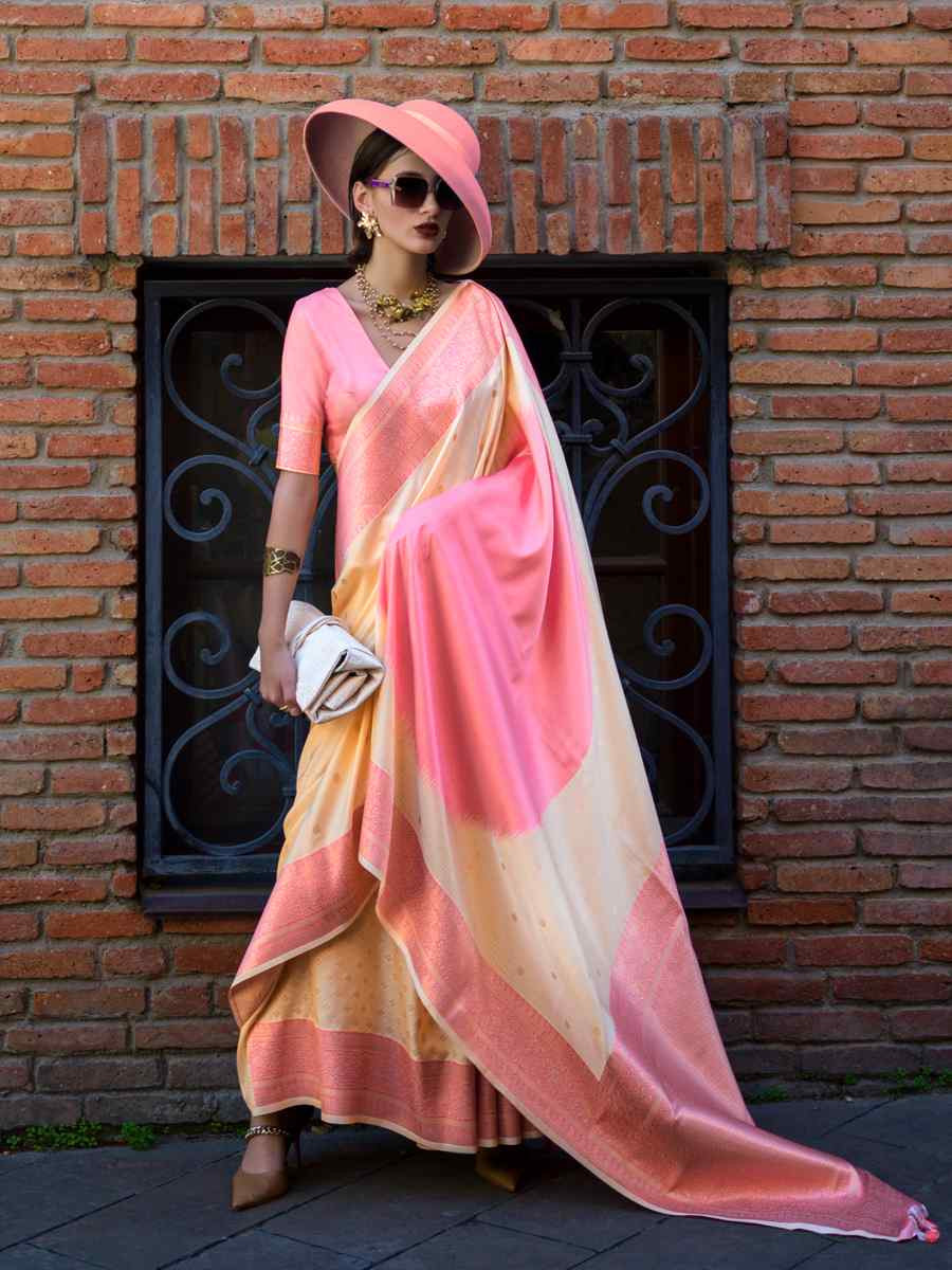 Peach Silk Handwoven Festival Wedding Heavy Border Saree