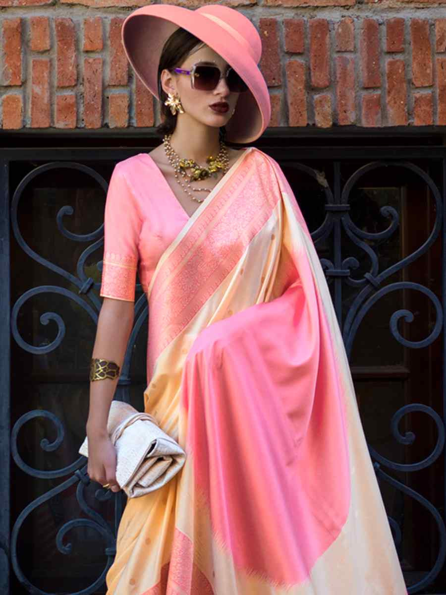 Peach Silk Handwoven Festival Wedding Heavy Border Saree