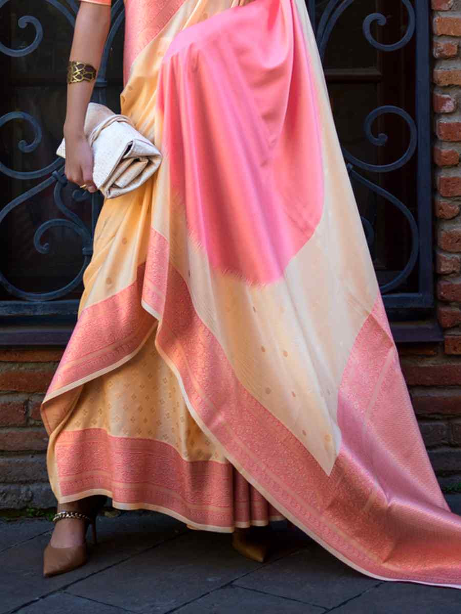 Peach Silk Handwoven Festival Wedding Heavy Border Saree