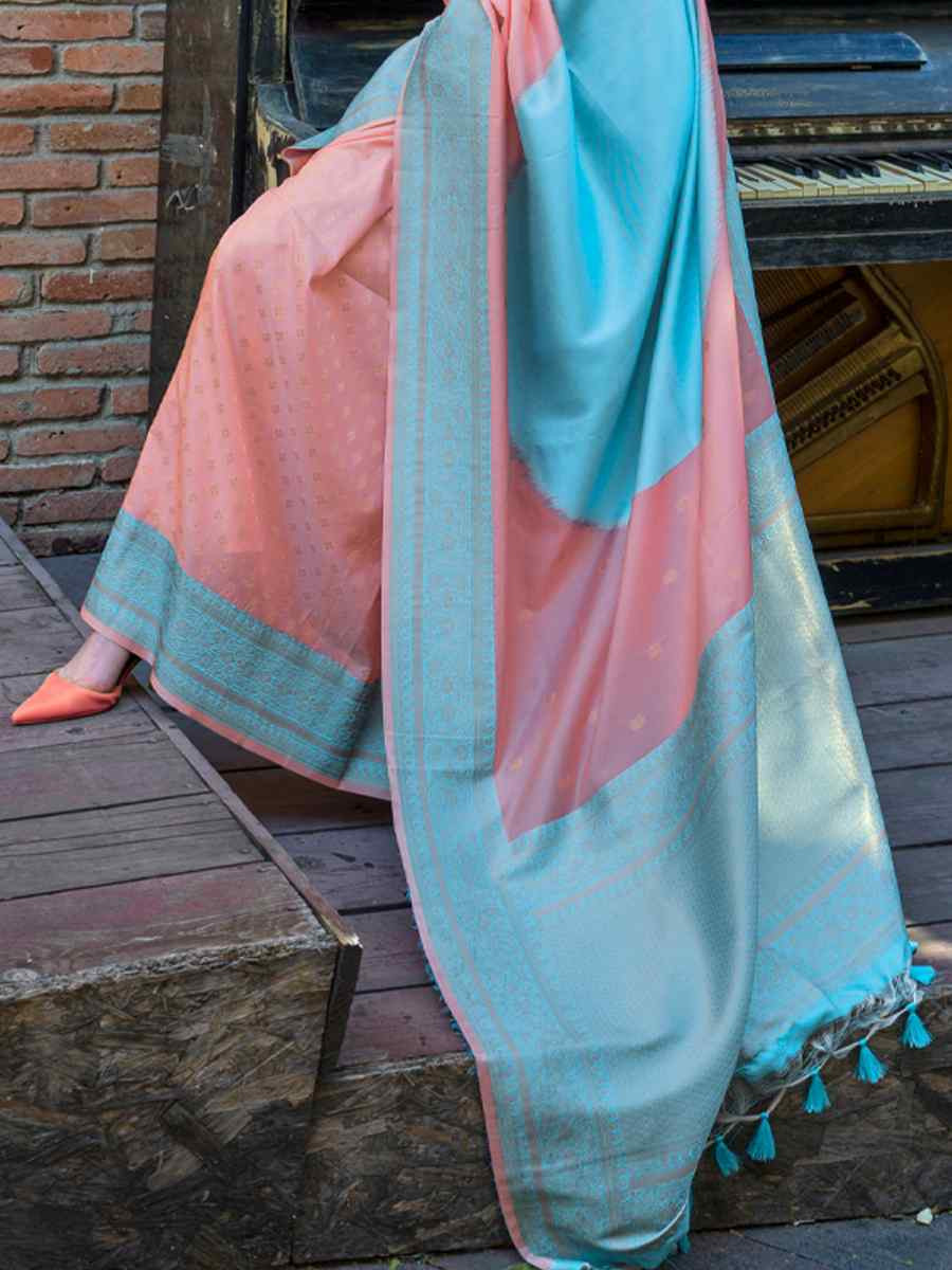 Peach Silk Handwoven Festival Wedding Heavy Border Saree