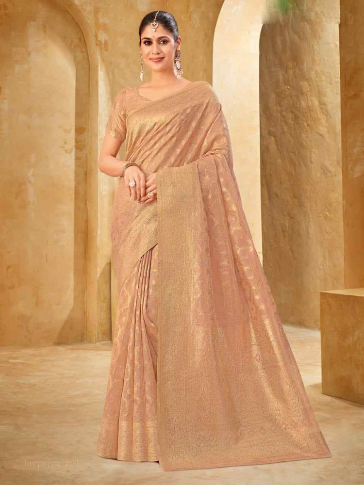 Peach Silk Handwoven Festival Wedding Heavy Border Saree