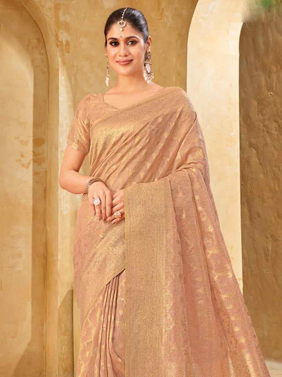 Peach Silk Handwoven Festival Wedding Heavy Border Saree