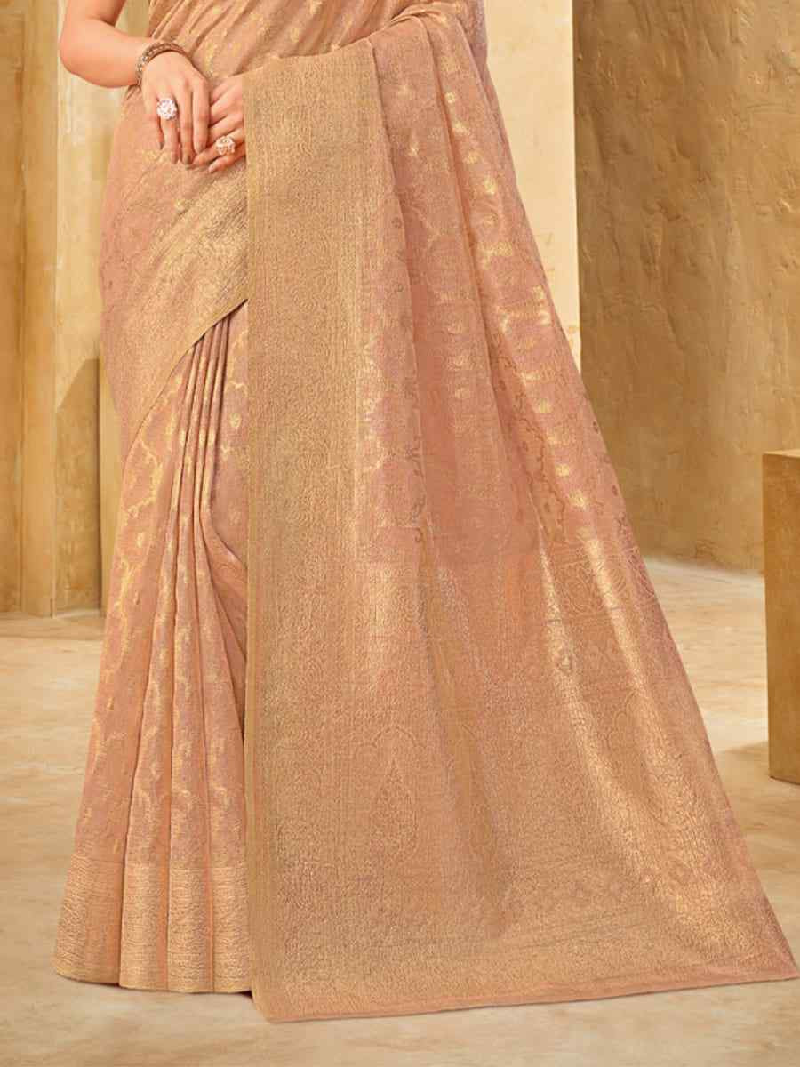 Peach Silk Handwoven Festival Wedding Heavy Border Saree