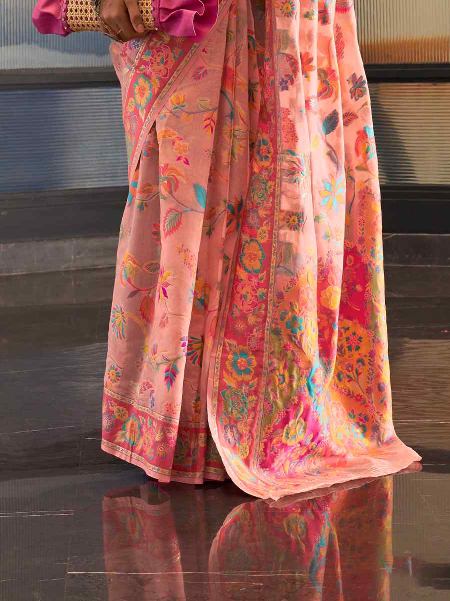 Peach Silk Printed Party Festival Contemporary Saree