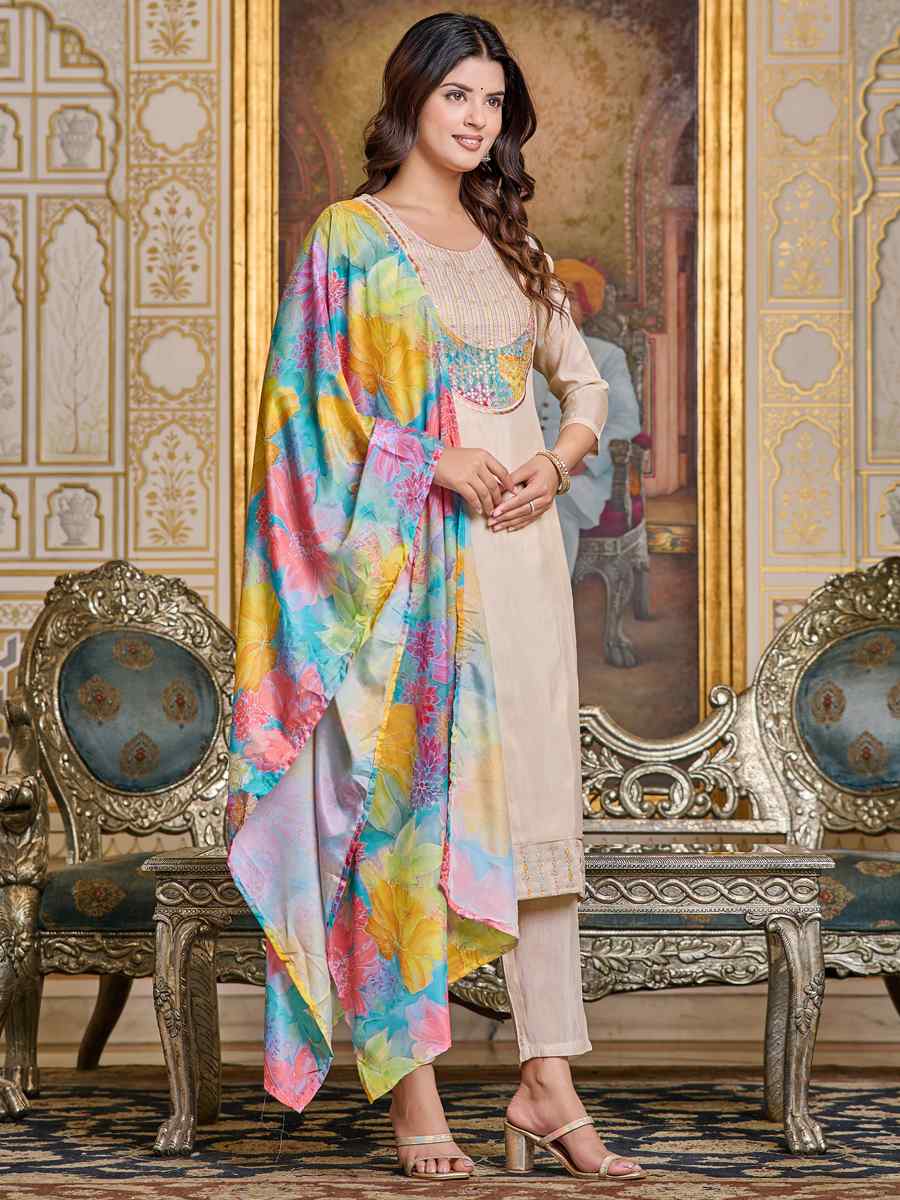 Peach Simar Embroidered Festival Casual Ready Pant Salwar Kameez