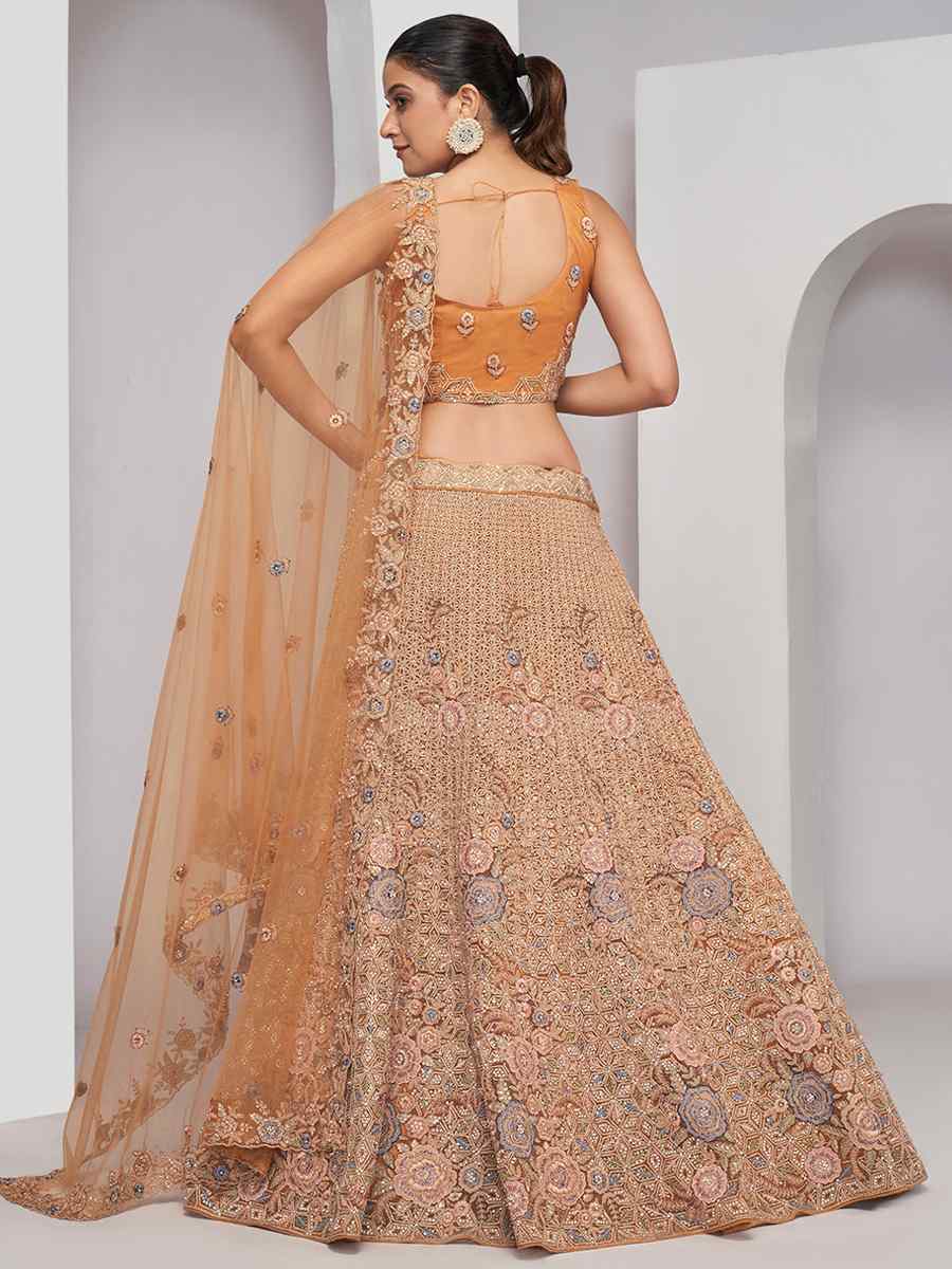 Peach Soft Net Embroidery Bridesmaid Wedding Heavy Border Lehenga Choli