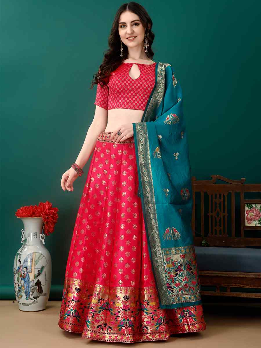 Peach Soft Silk Jacquard Embroidery Bridesmaid Wedding Heavy Border Lehenga Choli