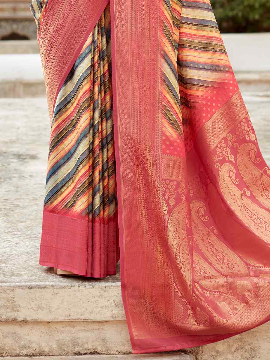 Peach Soft Tissue Silk Handwoven Festival Wedding Heavy Border Saree