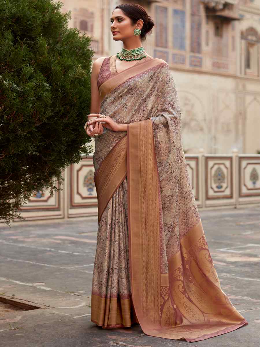 Peach Soft Tissue Silk Handwoven Festival Wedding Heavy Border Saree