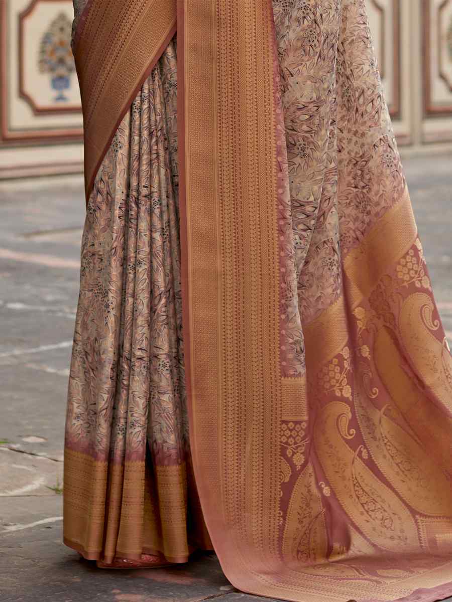 Peach Soft Tissue Silk Handwoven Festival Wedding Heavy Border Saree