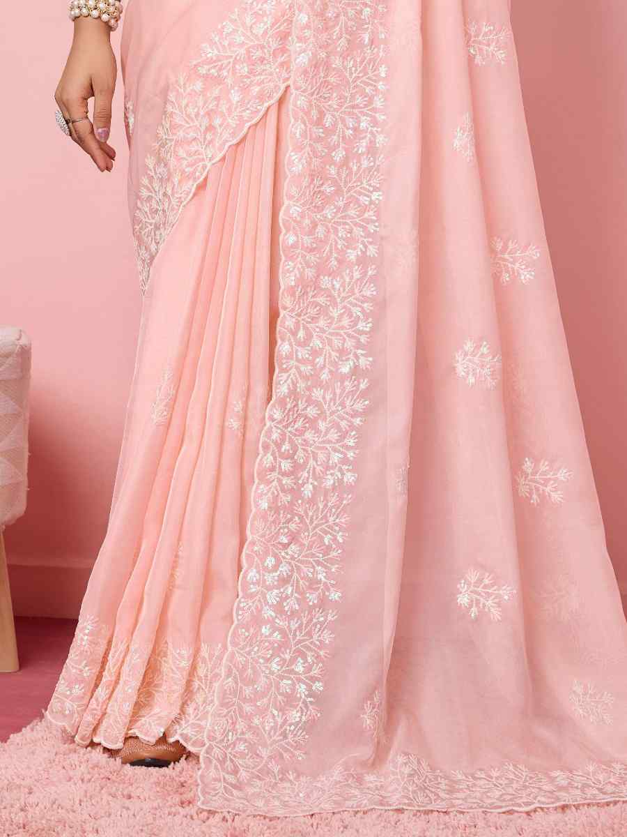 Peach Taby Silk Handwoven Festival Wedding Heavy Border Saree