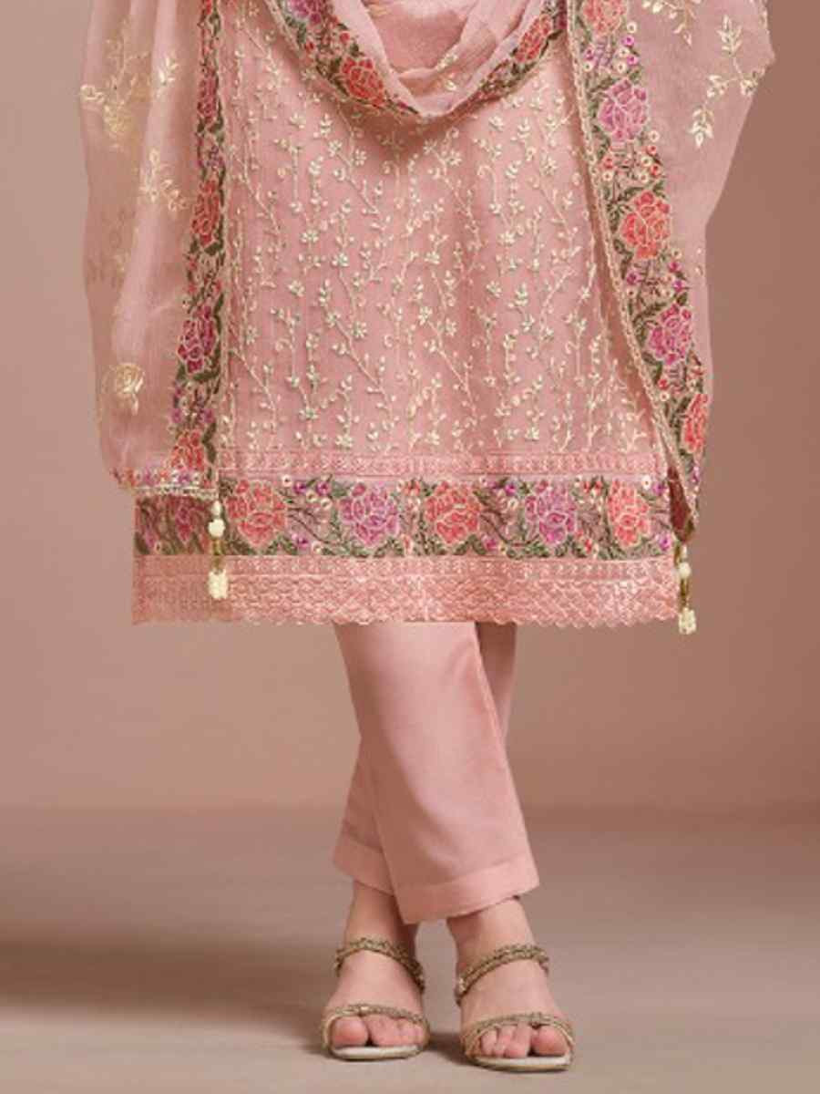 Peach Twinkle Chiffon Embroidered Festival Wedding Pant Salwar Kameez