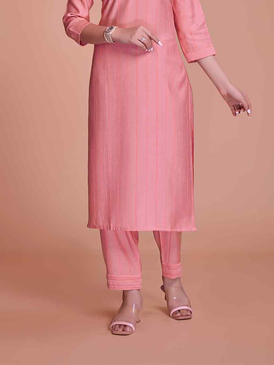 Peach Viscose Handwoven Festival Casual Ready Pant Salwar Kameez